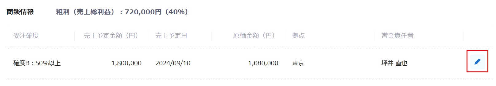 商談情報 編集画面